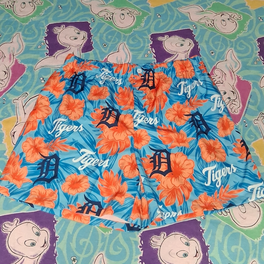 Detroit Tigers Hawiian Floral Polyester Shorts MLB Baseball